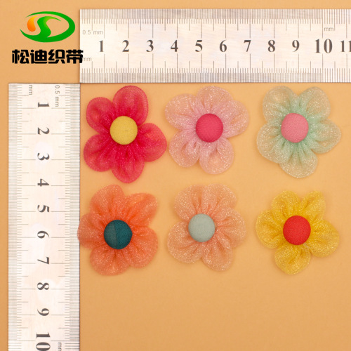 wholesale button mesh five-petal flower girls‘ clothing accessories