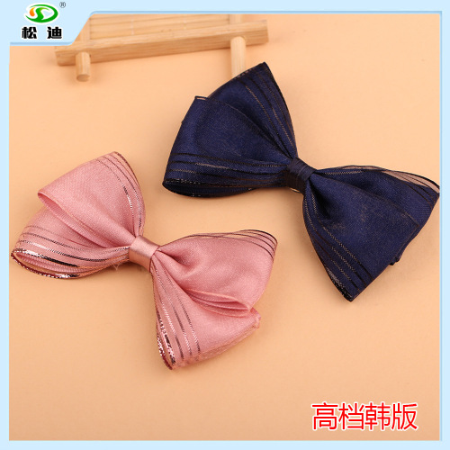 oem double-layer korean-style bright silk snow yarn bow clothing accessories