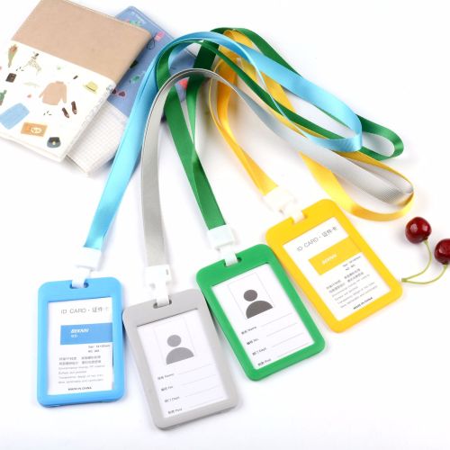 Candy Color Double-Sided Transparent Card Cover with Tag Rope Lanyard Customized Work Permit Badge Lanyard Wholesale