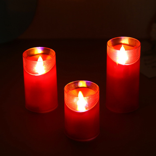 Three Sets Red Electronic Candle Light Luminous Small Lamp DIY Decoration Romantic Scene Middle Cup swing 3PCs