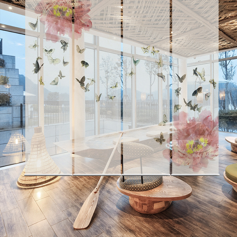 新中式卷帘隔断挂式屏风入户玄关帘子软隔断挂帘卷帘