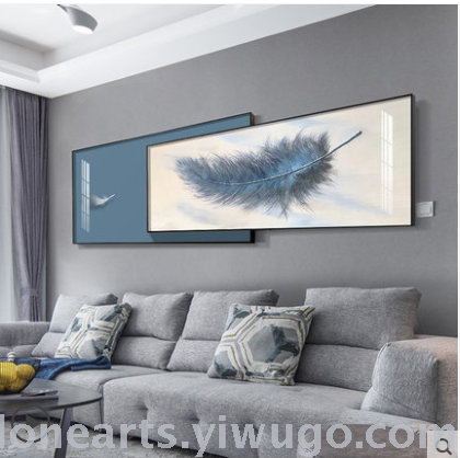 modern minimalist living room decorative painting blue feather hanging painting atmospheric light luxury sofa background wall nordic creative abstract painting