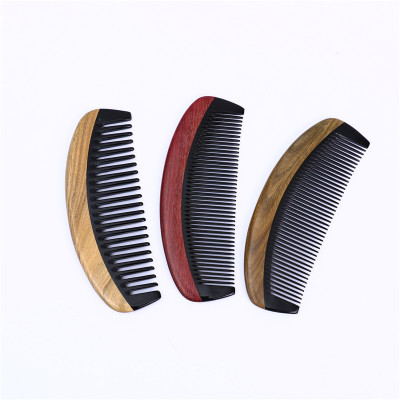 Natural Green Sandalwood Violet Horn Moon Comb Anti-Static Household Wooden Comb Wide Tooth Fine Tooth Massage Comb