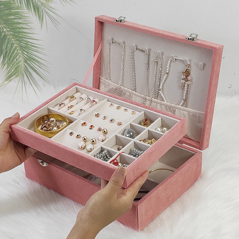 Ice Crytal Velvet Jewelry Box Double Large Capacity Earrings...