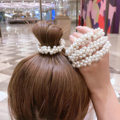 pearl headband simple temperament internet celebrity hair band bracelet dual-use korean dongdaemun ponytail high elastic rubber band hair rope