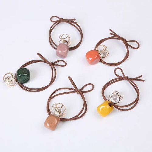 internet celebrity new thick rubber band candy color bright bead head rope hair accessories ins hollow crystal hair ring korean style girl hair rope