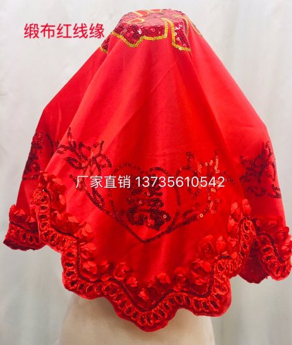 Factory Direct Sales Satin Red Cap Rose Wedding Veil Chinese Wedding