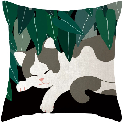 Nordic-Style Cat Printing Cotton and Linen Pillow Case
