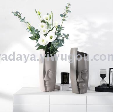 Sets a Nordic Art differentiated bi-facial floral ceramic vases, living room floral arrangement and furnishing studio shop home decor