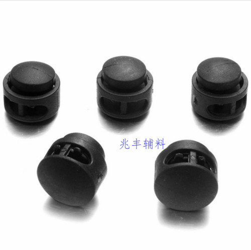 Mushroom Spring Fastener Mine String Clip Shell Jacket Buckle Double Hole Plastic Spring Buckle Spring Fastener Black and White in Stock Wholesale