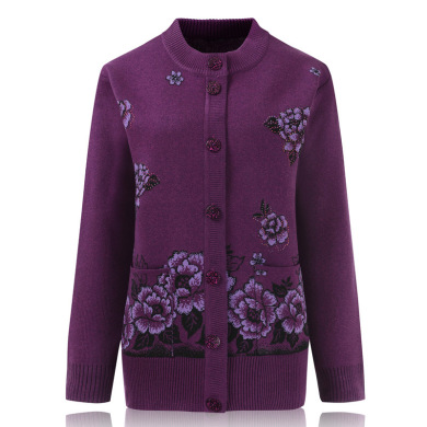 老年人针织衫奶奶毛线衫中老年毛衣女装开衫外套秋冬妈妈装毛线衣