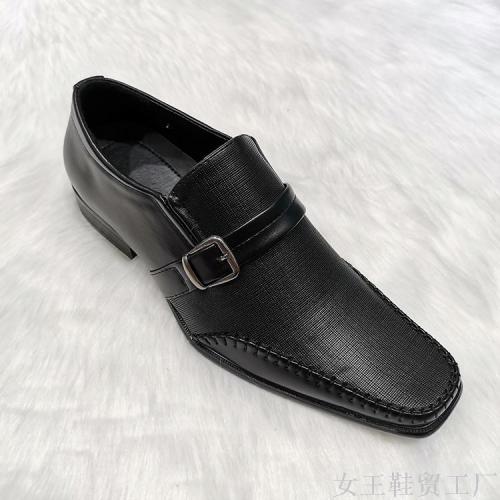 fashion men‘s shoes men‘s leather shoes black buckle square toe handmade leather shoes solid color men shoes dress shoe