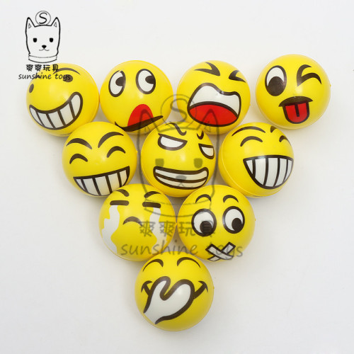Factory Hot Sale 63mm Yellow Expression Smiley Face Pu Ball Sponge Vent Pu Ball Cross-Border Children‘s Toy Customization
