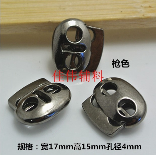 In Stock Wholesale Zinc Alloy Pig Nose Button Electroplating Bell Metal Double Hole Spring Fastener Cat Eye Buckle String Clip Elastic Buckle