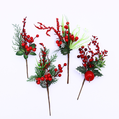 圣诞树装饰挂件仿真植物圣诞花松果红果插枝摆件手工圣诞节装饰品