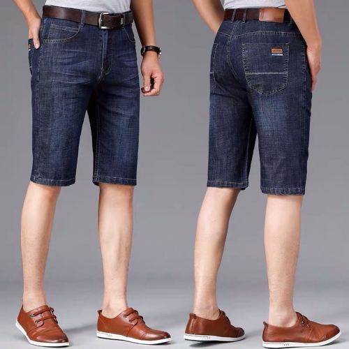 men‘s thin stretch denim shorts men‘s loose large size straight casual pants wear-resistant work high waist shorts
