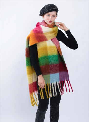 2020 autumn and winter multi-color plaid tassel scarf ac same rainbow plaid shawl men and women warm scarf