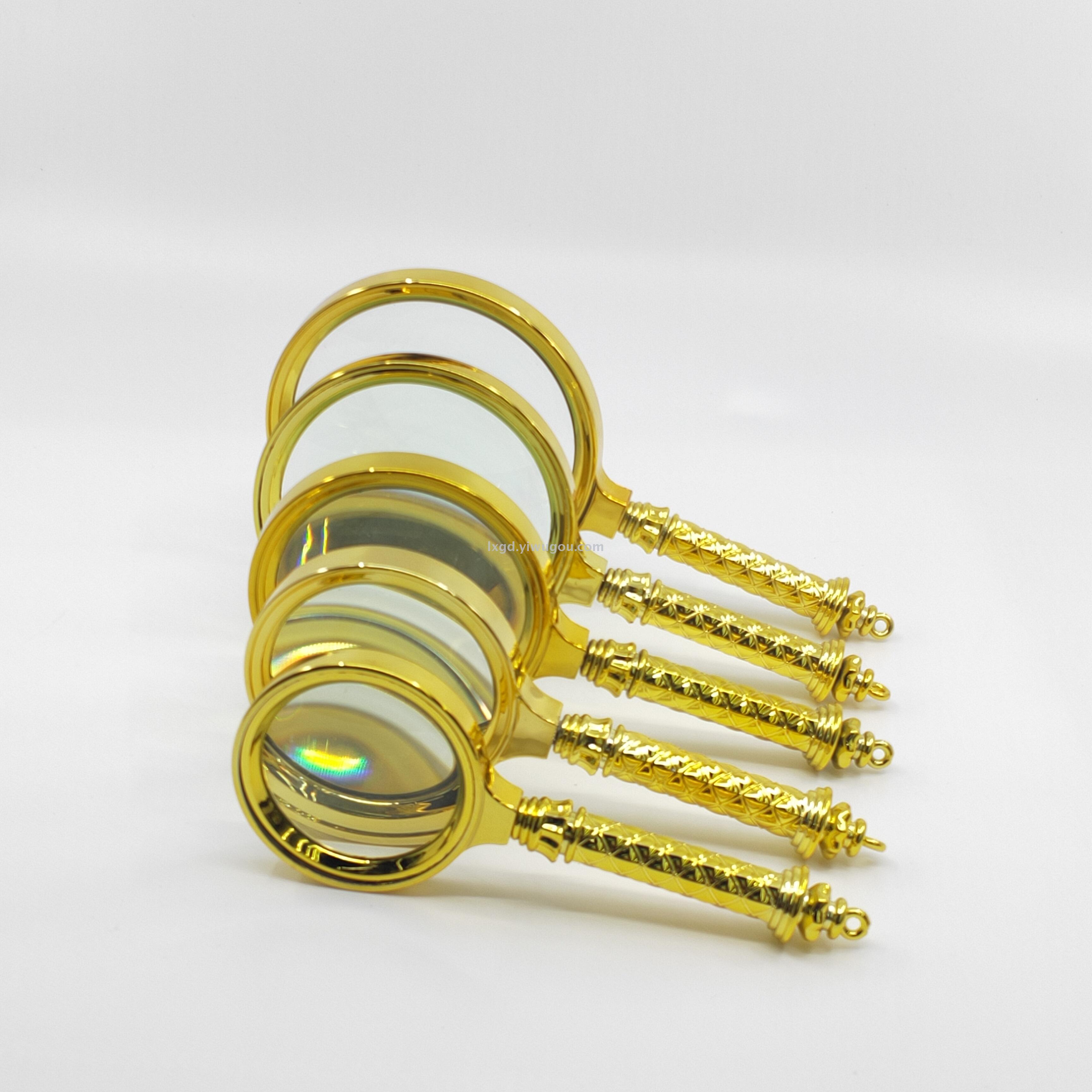 60/70/80/90/100mm仿花柄镀金手持便携放大镜老人阅读 高清放大镜