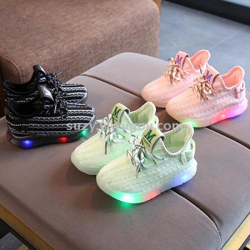 leisure sports breathable flyknit led glowing light student shoes