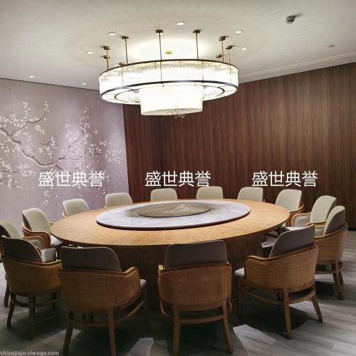 zhenjiang resort new chinese style solid wood electric dining table restaurant luxury box electric marble turntable round table