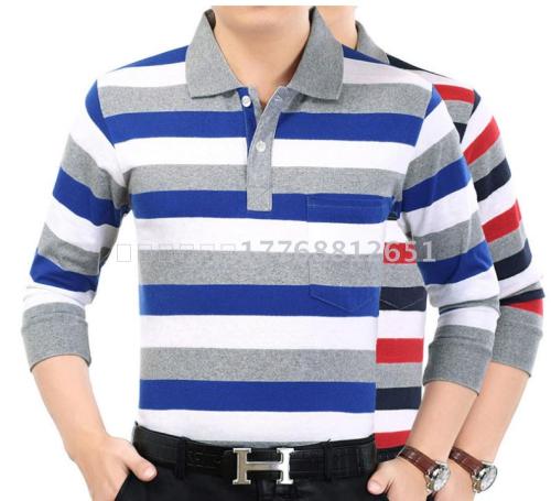 2020 Spring Autumn New Men‘s Lapel t-shirt Middle-Aged and Elderly Men‘s Long-Sleeved T-shirt Cotton Dad Wear Wholesale