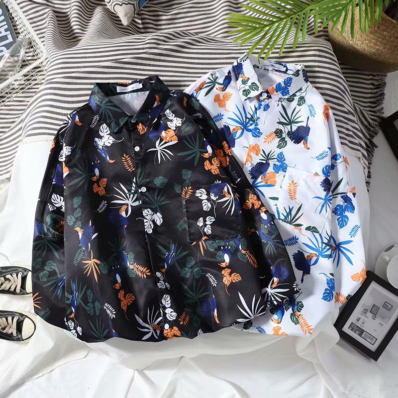 Summer and spring casual floral Shirt men long sleeve thin l...