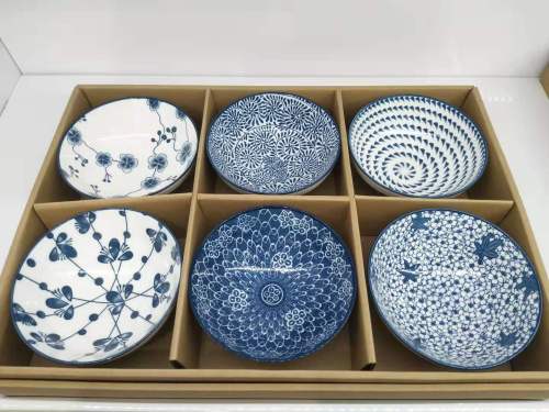 gift bowl set batches japanese creative household tableware set blue and white porcelain bowl gift box event gift tableware