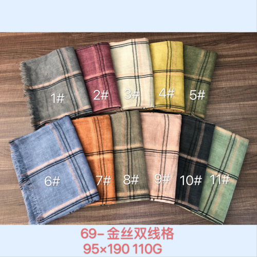 autumn and winter fashion new cotton and linen dirty dyed gold double-line plaid