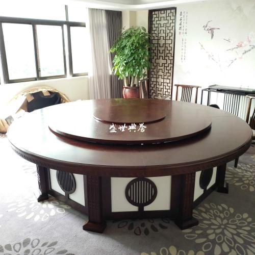 baoding five-star hotel solid wood electric dining table customized club chinese electric large round table luxury 20-person dining table