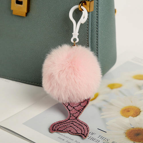 creative fishtail imitation rabbit fur ball comfortable women‘s bag pendant keychain accessories pompons manufacturers supply