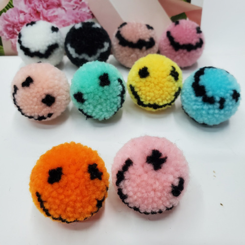 3cm Wool Smiley Face hair Ball DIY Ornament Toy Costume Accessories round Expression Hair Ball Wholesale