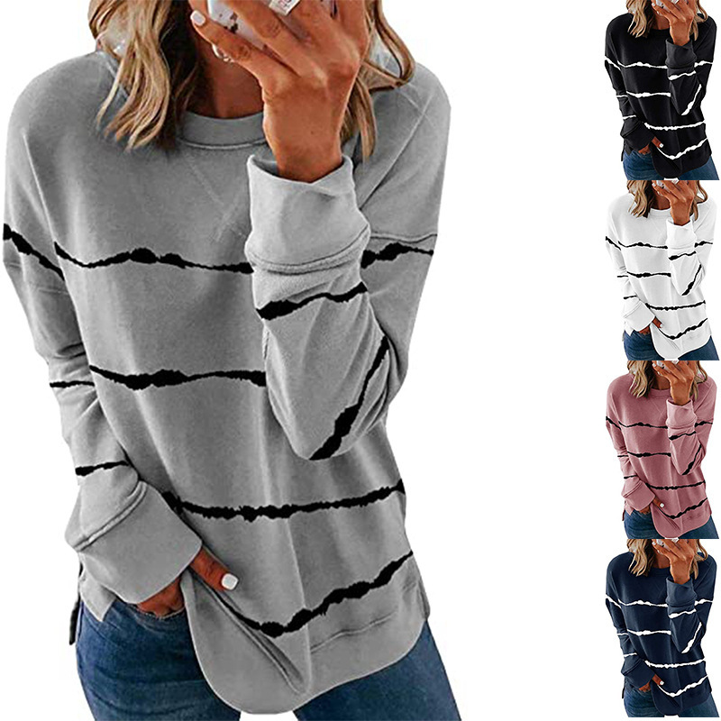 Hoodies for women 2020 cross-border amazon hot style tie-dye printed stripes round neck loose-fittin