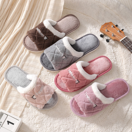 cotton slippers women‘s spring and winter home non-slip thick-soled plush fleece-lined cute indoor couple opening