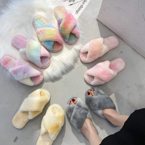 winter new cotton slippers indoor home trend open plush cross slippers