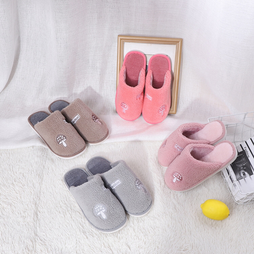 korean women‘s home cotton slippers closed toe confinement soft bottom mute granular velvet non-slip embroidery