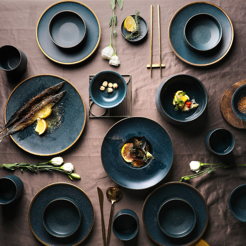 North Wind jade candle gold edge ceramic tableware scrub household rice bowl flat plate steak plate