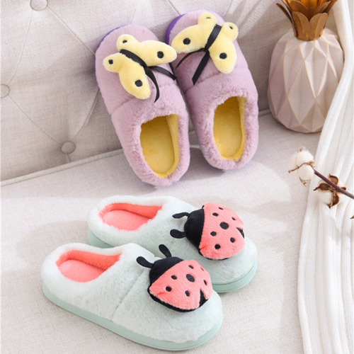cartoon cute ladybug series women‘s home plush cotton slippers wholesale