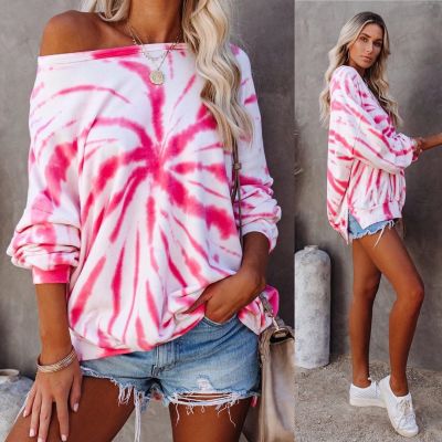 hot style 2020 autumnwinter new women's wear colorchanging longsleeved tiedye loose blouse and roundneck Tshirt