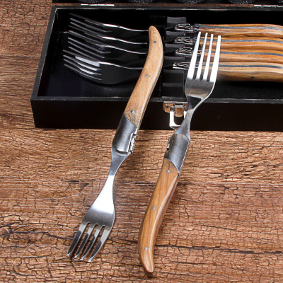 French Laguiole Western steak knife fork knife restaurant Olive wood handle steak knife western tableware factory wholesale