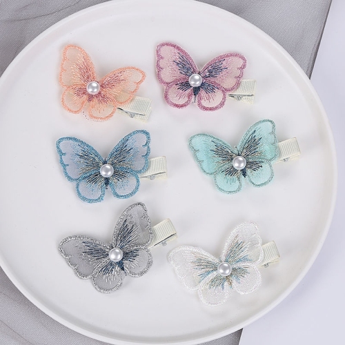 Butterfly Pearl Barrettes Warm Elf Same Hair Accessories Korean Ins Headdress Girl Side Clip Embroidered Bangs Hairpin 