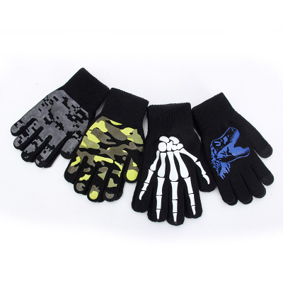 Children's Touch Screen Gloves Female Winter Boys Thick Warm Non-Slip Children Primary School Students Learning Knitting Wool Factory Wholesale