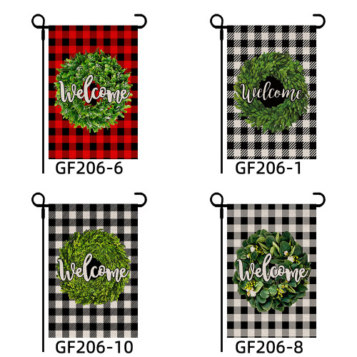 Factory Direct Sales Double-Sided Printing Yard Flag Plaid New Spring Garland Christmas Holiday Flag Outdoor Garden Flag