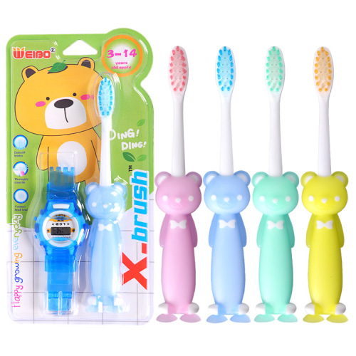 cross-border children‘s toothbrush 3-12 years old bear baby toothbrush set watch small head thin soft-bristle toothbrush