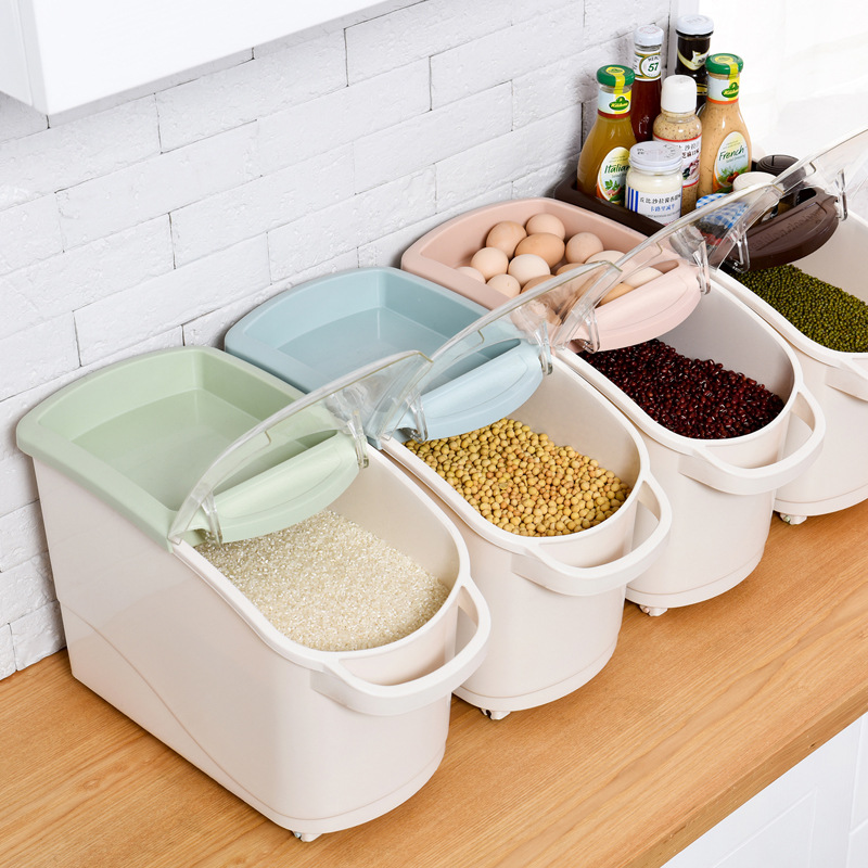 with pulley large rice barrel thickening household insectproof moistureproof 25 kg rice storage box