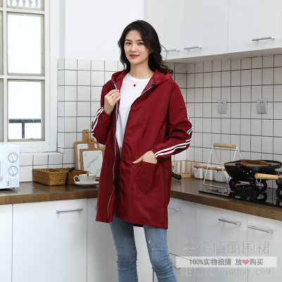 Kitchen Overclothes Adult Waterproof Oil-Proof Thin Men and Women Protection Unlined Long Gown Workwear Coat Long Sleeve Apron