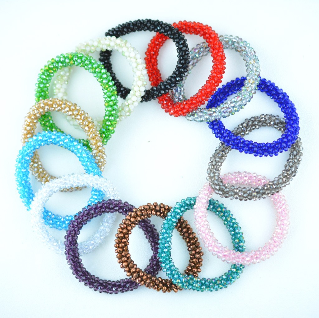 Fashionable new crystal hair ring jewelry pure handmade elastic crystal beaded bracelet multi-color 