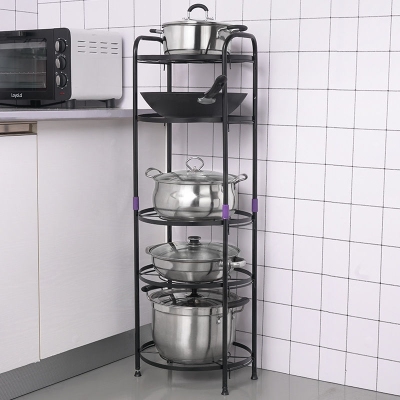 Household Multilayer Metal Kitchen Rack Floor Pot Foldable Corner Shelf