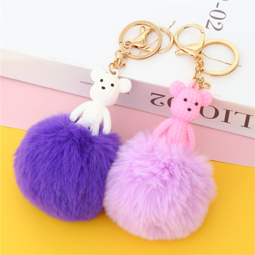 Bear Can Be Customized Rabbit Hair Ball Pendant Imitation Rabbit Fur Keychain Mobile Phone Pendants Accessories