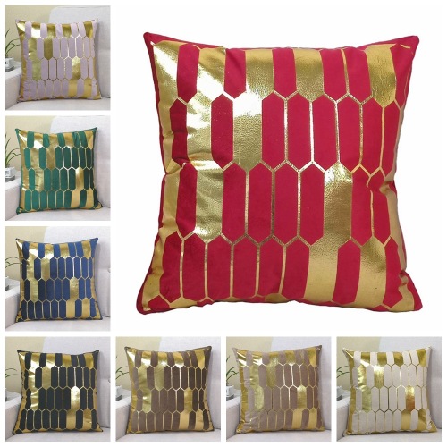 Amazon Popular Velvet Pillowcase Bedside Cushion Geometric Bronzing Pillow home Fabric Pillow Customization 