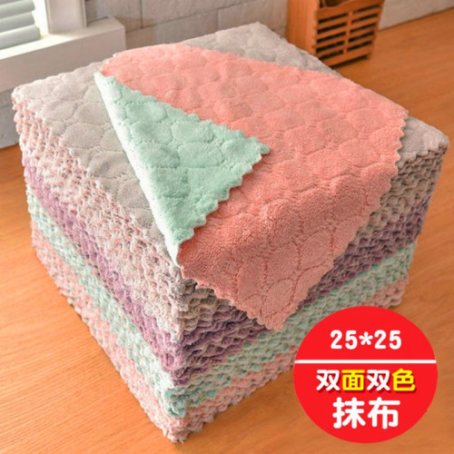 rag dishcloth two-color coral velvet rag embossed kitchen cleaning towel dish towel household cleaning dishcloth